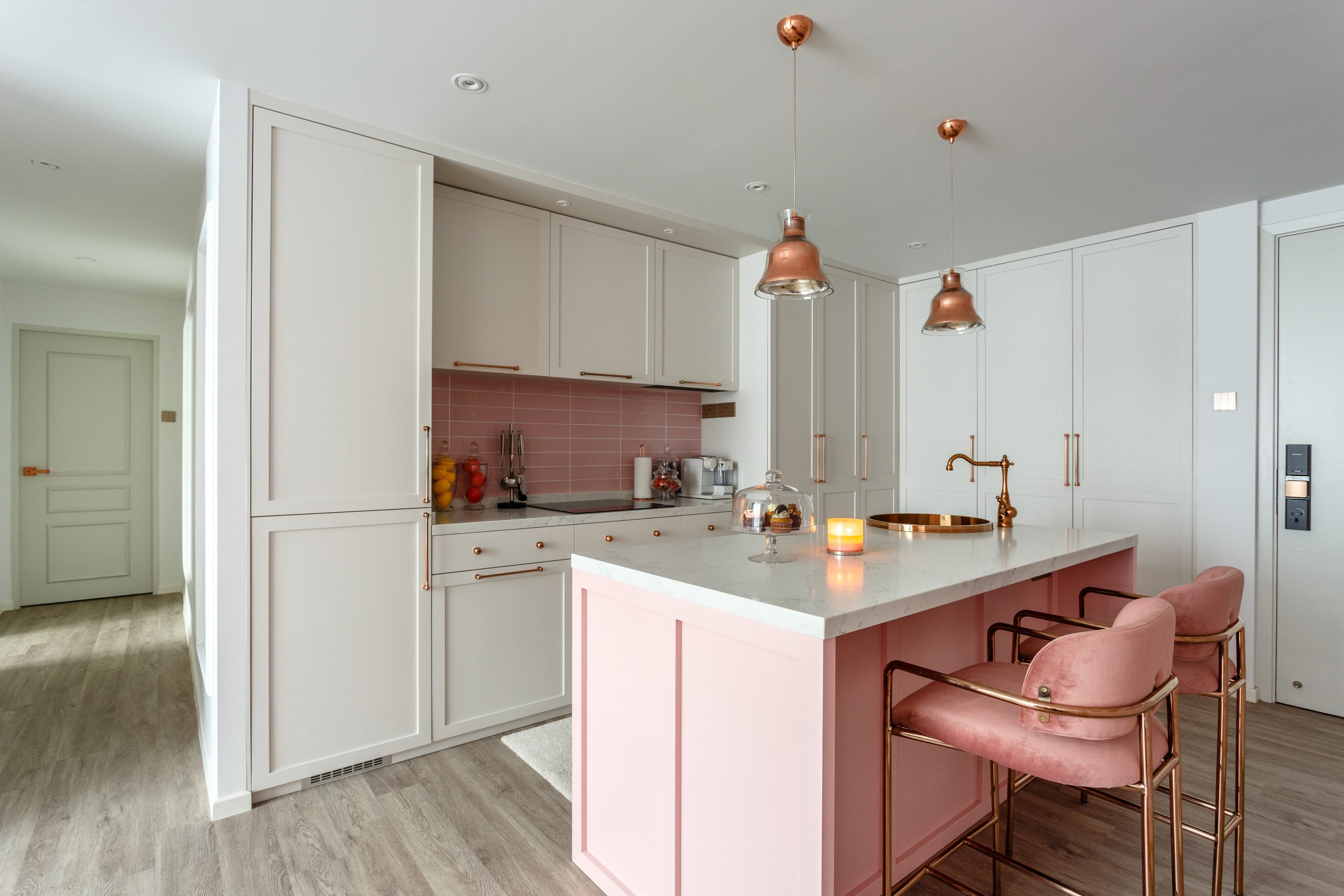 renovation idea modern pink dry kitchen island